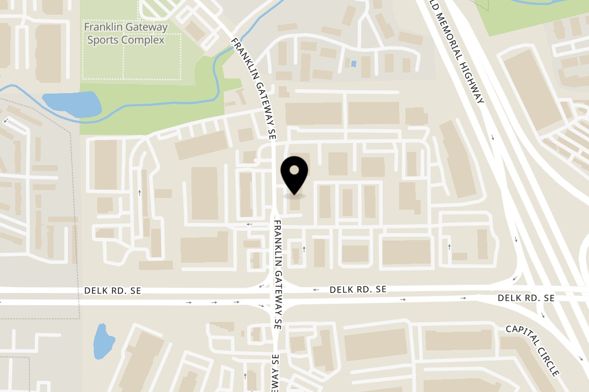 Map showing the location of Jerusalem Bakery & Grill Marietta on 1175 Franklin Gateway SE in Marietta